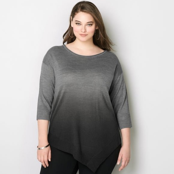 Avenue Tops - Avenue ||Plus Black Dip Dyed Asymmetrical Pullover